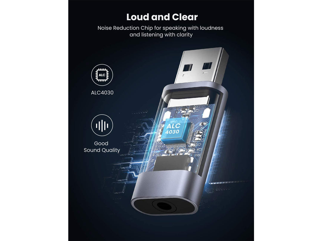 محول صوت من USB إلى 3.5 ملم (ميكروفون + سماعة رأس) من uGreen CM383-80864 محول صوت من USB إلى 3.5 ملم (ميكروفون + سماعة رأس) من uGreen CM383-80864